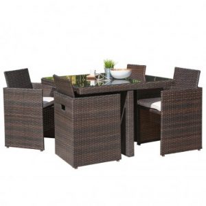 Salon de jardin encastrable DCB GARDEN 4 places avec plateau en verre – CHOCOLAT