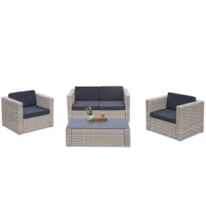 Salon de jardin PARIS GARDEN OCEANE 4 places en résine tressée – CREME