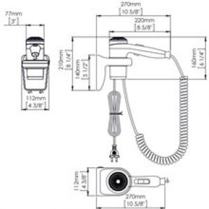 Sèche-cheveux banc individuel mural 1800W…
