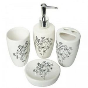 Set de salle de bain composé de 18 pièces en céramique et polyester 183 x 183 cm