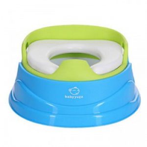 Siège de toilettes avec tapis pour enfants en plastic vert et bleu