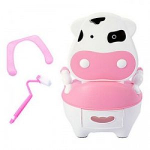 Siège de toilettes en forme de vache rose pour enfants avec brosse