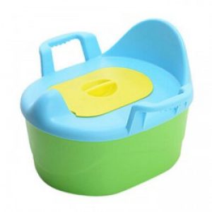 Siège de toilettes en plastique vert et bleu ciel pour enfants