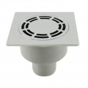 Siphon de sol laiton chromé Solusec 120×120 mm – sortie verticale