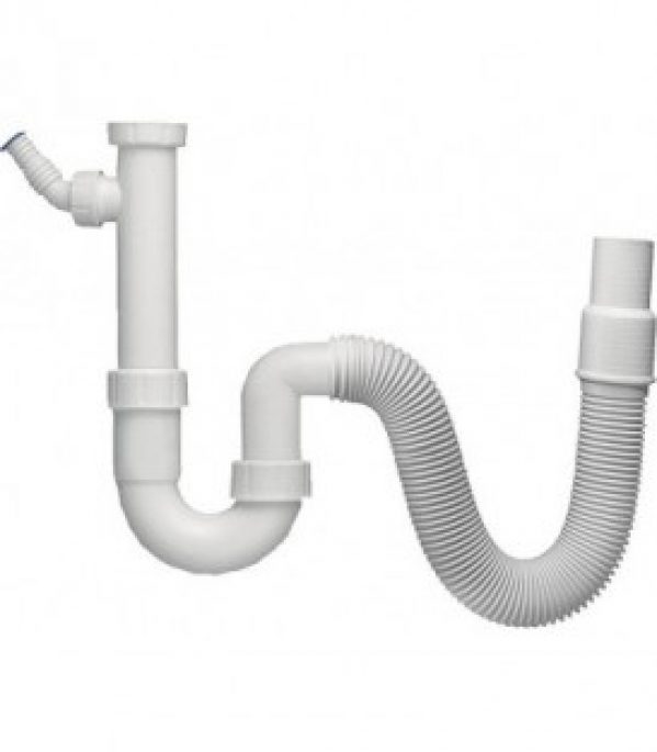 Siphon d&rsquo;ecoulement PP blanc 1 1/2&Prime; x 40/50mm Tube de sortie flexible avec raccord