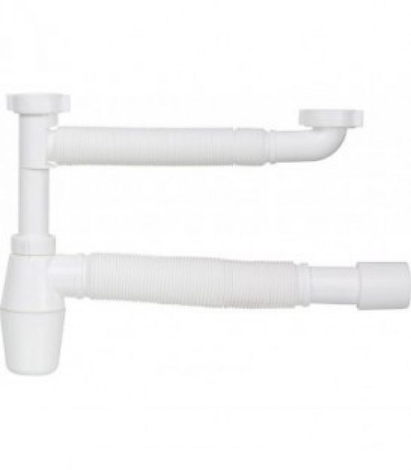 Siphon double DN40 (1 1/2&Prime;), Dim.: 40-50mm plastique blanc
