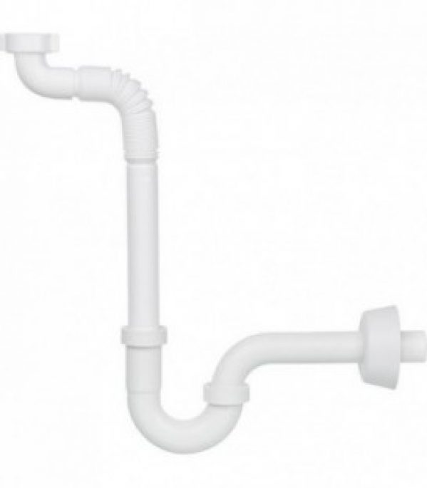 Siphon gain de place DN32 (1 1/4&Prime;), avec Tube flex. plastique blanc