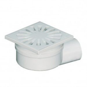 Siphonette 100x100mm sortie horizontale Ø50 – Grille ABS