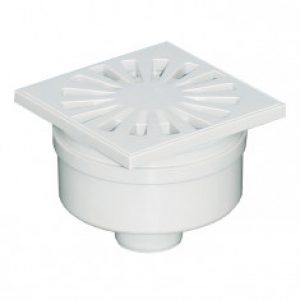 Siphonette 100x100mm sortie verticale Ø40 – Grille ABS