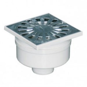 Siphonette 100x100mm sortie verticale Ø40 – Grille chromée