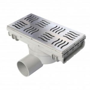 Siphonette 200x100mm sortie horizontale Ø50 – Grille Inox