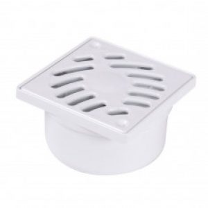 Siphonnette avec grille PVC blanc 100x100mm – sortie verticale Ø40/50mm