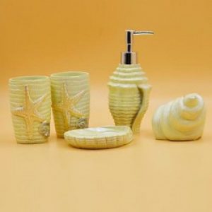 Série de 5 pièces pour salles de bain en résine sous forme de coquilles de mer