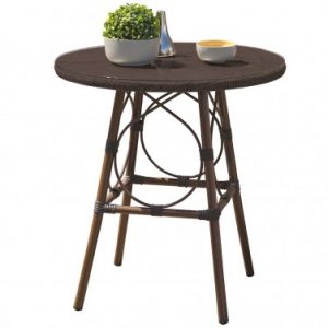 Table ronde DCB GARDEN USHUAIA diamètre 70cm avec plateau en verre – CHOCOLAT