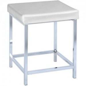 Tabouret pour salle de bain assise carrée rembourrée aspect cuir blanc