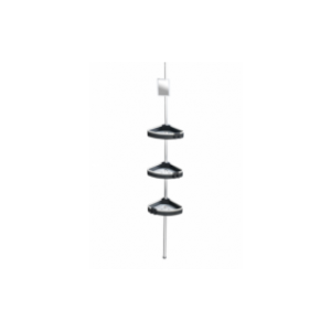 Étagère de douche télescopique d’angle 3 tablettes, crochets et miroir