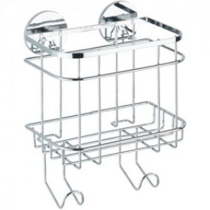 Étagère murale pour salle de bain – 1 panier 2 crochets – Turbo-Loc
