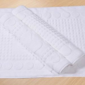 Tapis de bain 100% coton blanc à motif géométrique