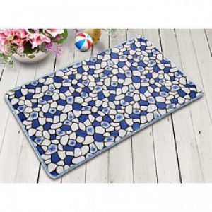 Tapis de bain bleu moderne en microfibre et polyester