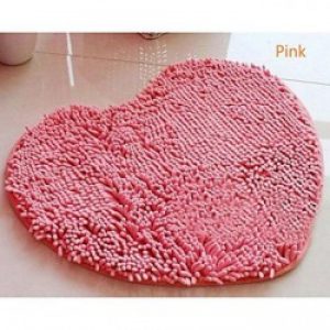 Tapis de bain en chenille à  la forme de cÅ“ur ( 70 x 80 cm ) Rose dragée