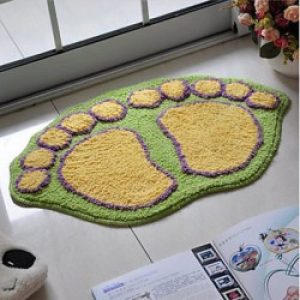Tapis de bain jaune et vert avec un motif pieds (40 x 60 cm )