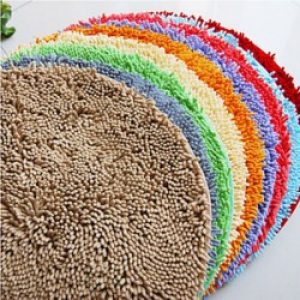 Tapis de bain rond en chenille ( 100 x 100 cm ) Rose dragée