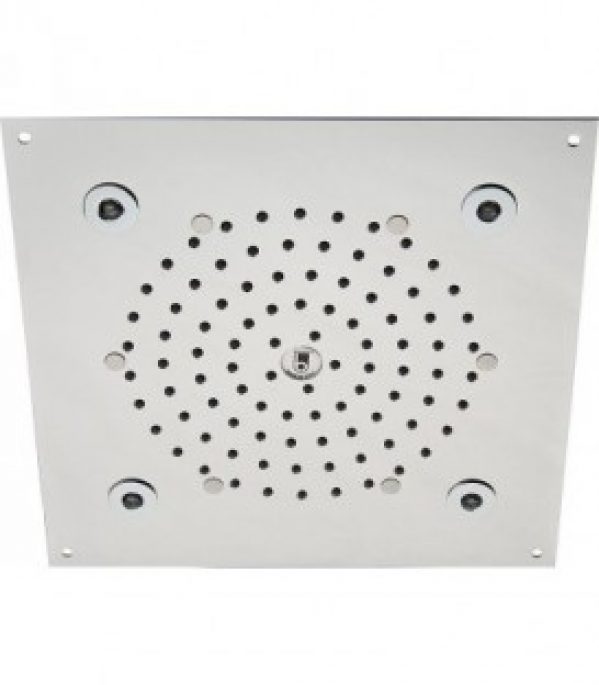 Tete de douche EKIN Flat Light avec 4 LED orange 260x260mm, inox poli