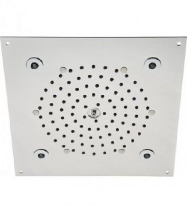 Tete de douche EKIN Flat LightII avec 4 RGB LED, chromotherapie 260x260mm, inox poli