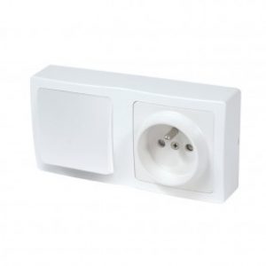 Va-et-vient + prise 2P+T vertical saillie complet- blanc – Blok