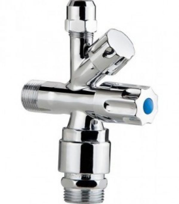 Vanne d’angle combi avec purge tube chromé poli, auto-étanche 1/22x10mmx3/4″