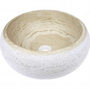 Vasque en pierre ronde à poser Sable rayé Ø42cm – Ondyna UR2405