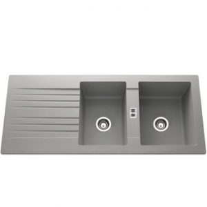 Évier de synthèse béton PLUTON 2 bacs 1 égouttoir