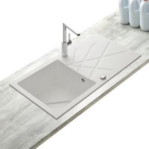 Évier granit blanc Kümbad CURUBA 1 bac – 1 égouttoir