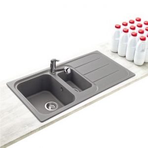 Évier granit gris Ewi OGLIO 1 bac 1/2 1 égouttoir