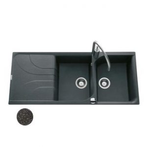 Évier granit noir moucheté Elleci AVARA 2 bacs 1 égouttoir