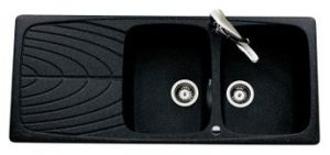 Évier granit noir moucheté Elleci  BALI 2 bacs 1 égouttoir