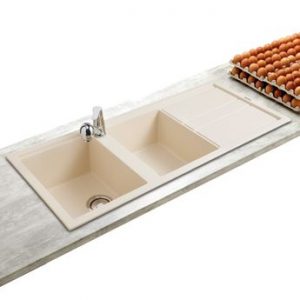 Évier keratek beige Elleci BEST 2 bacs 1 égouttoir