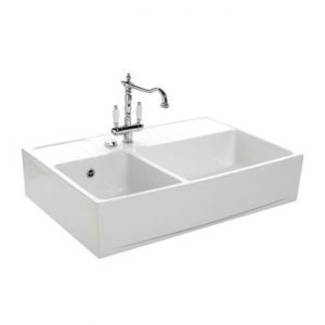 Évier à poser céramique EKIO blanc 2 bacs