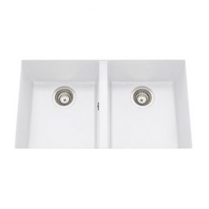 Évier sous plan granit blanc Luisina QUADRILLE 2 bacs