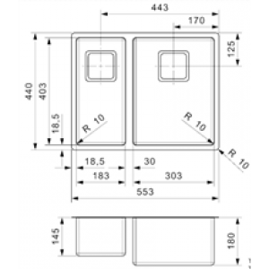 Évier Texas deux bacs 30×40/18×40 Inox Galindo