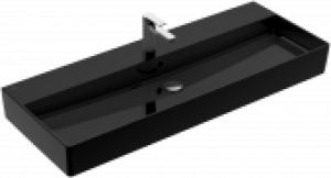 Villeroy & Boch Memento 2.0 – Waschtisch für 3-Loch Armatur mit Überlauf glossy black CeramicPlus