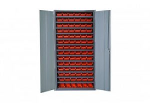 Armoire de Rangement Acier 2 Portes + 84 Bacs Rouges 1L 260x760x1600