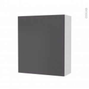 Armoire De Salle De Bains Rangement Haut Ginko Gris 1 Porte Cotes Blancs L60 X H70 X P27 Cm