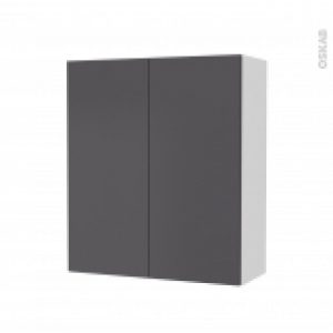 Armoire De Salle De Bains Rangement Haut Ginko Gris 2 Portes Cotes Blancs L60 X H70 X P27 Cm