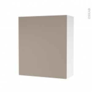 Armoire De Salle De Bains Rangement Haut Ginko Taupe 1 Porte Cotes Blancs L60 X H70 X P27 Cm