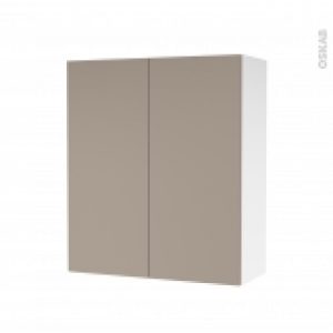 Armoire De Salle De Bains Rangement Haut Ginko Taupe 2 Portes Cotes Blancs L60 X H70 X P27 Cm