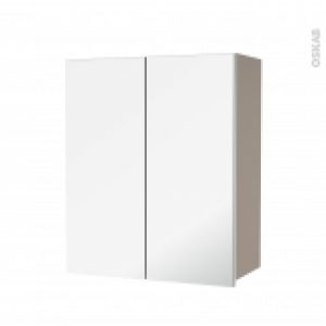 Armoire De Salle De Bains Rangement Haut Ginko Taupe 2 Portes Miroir Cotes Decors L60 X H70 Xp27 Cm