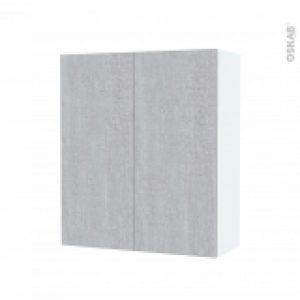 Armoire De Salle De Bains Rangement Haut Hoda Beton 2 Portes Cotes Blancs L60 X H70 X P27 Cm