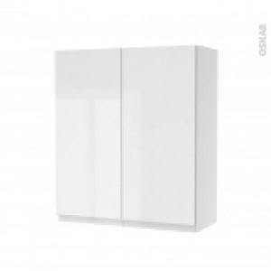 Armoire De Salle De Bains Rangement Haut Ipoma Blanc Brillant 2 Portes Cotes Decors L60 X H70 X P27 Cm