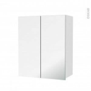Armoire De Salle De Bains Rangement Haut Ipoma Blanc Brillant 2 Portes Miroir Cotes Decors L60 X H70 Xp27 Cm